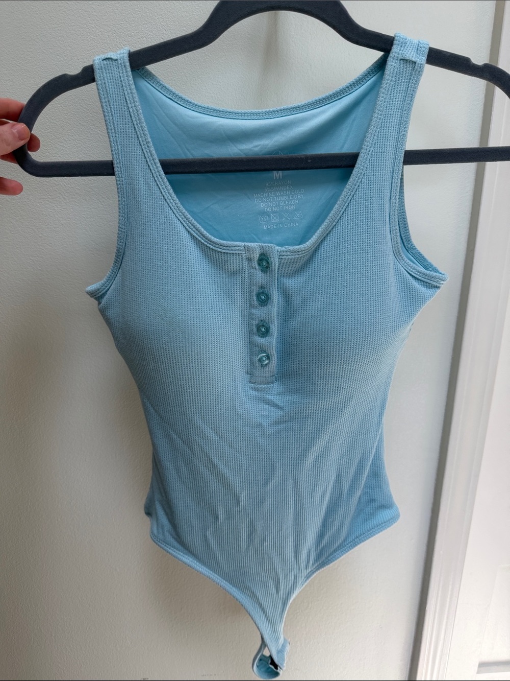 Klassy Network Light Blue Ribbed Henley Tank Bodysuit